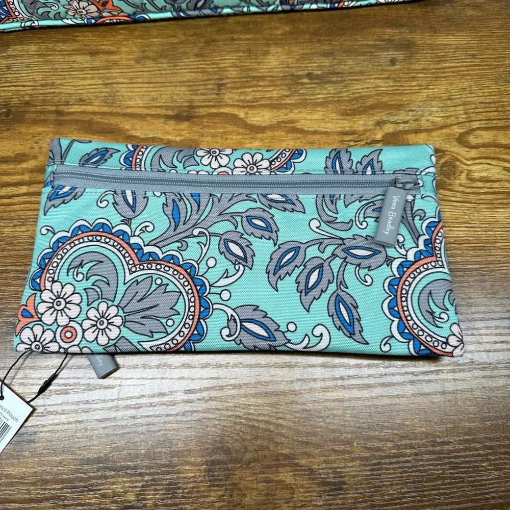 Vera Bradley Mint Flowers 4pc Set Laptop Sleeve Pencil Pouch ID Case Lanyard NEW